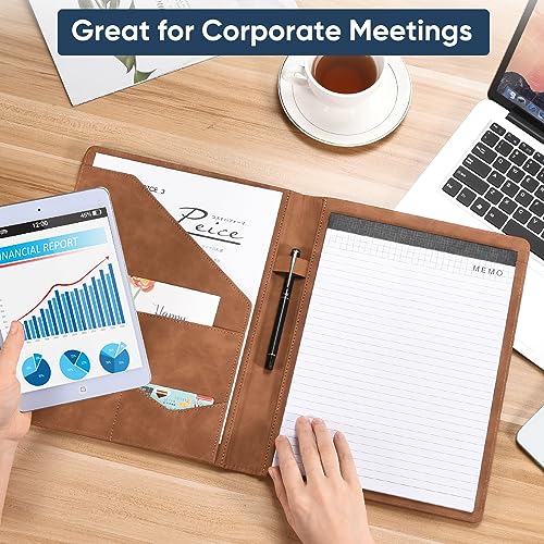 Pacific Mailer Padfolio Portfolio Leather Binder, Interview Legal Document Organizer, Business Card Holder Included Letter Sized Writing Pad [Brown, Piano Noir Faux Leather Matte Finish] - Image 5