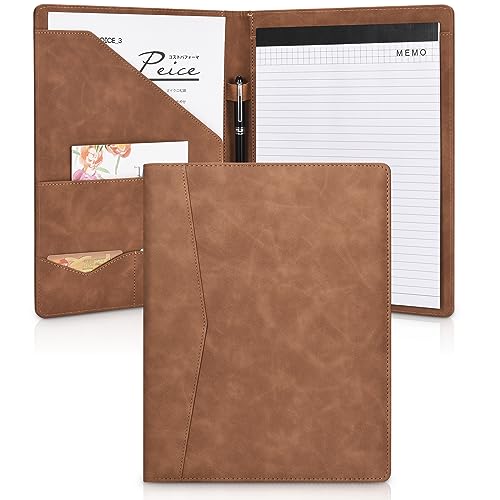 Pacific Mailer Padfolio Portfolio Leather Binder, Interview Legal Document Organizer, Business Card Holder Included Letter Sized Writing Pad [Brown, Piano Noir Faux Leather Matte Finish] - Image 1