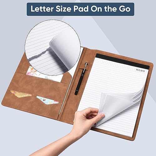 Pacific Mailer Padfolio Portfolio Leather Binder, Interview Legal Document Organizer, Business Card Holder Included Letter Sized Writing Pad [Brown, Piano Noir Faux Leather Matte Finish] - Image 4