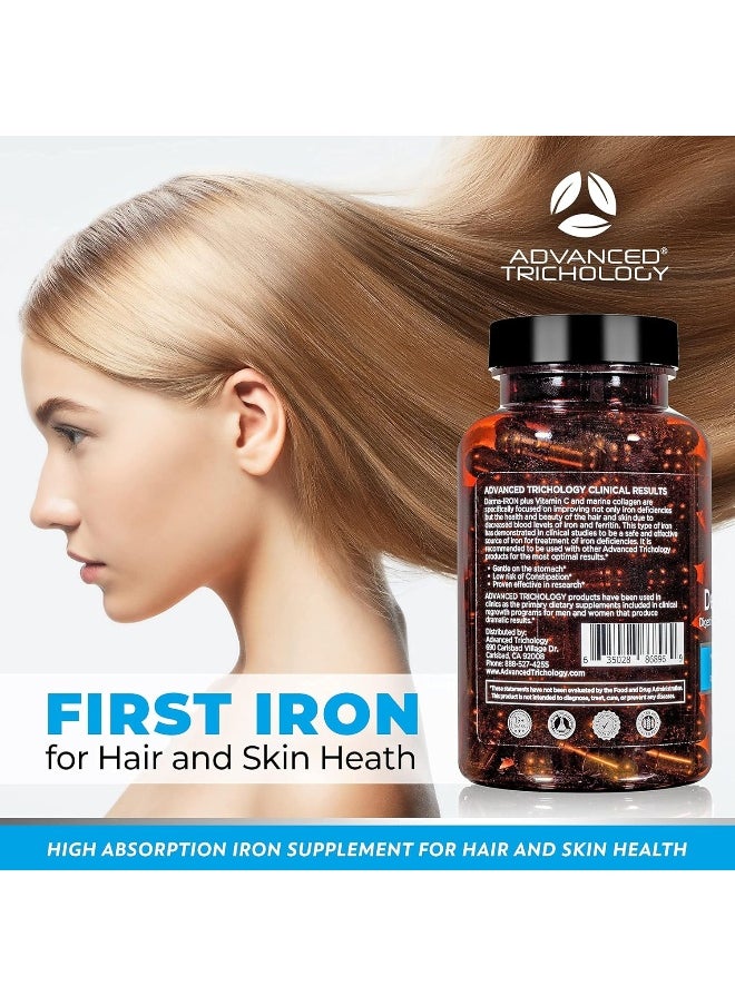 Advanced Trichology - Derma-Iron Supplement for Women and Men - Iron blood builder pills for hair and skin with Collagen and natural Vitamin C, low iron and ferritin, thinning hair, hair loss support - Image 1