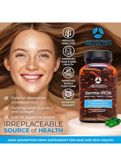 Advanced Trichology Derma-Iron Supplement for Women and Men - Iron blood builder pills for hair and skin with Collagen and natural Vitamin C, low iron and ferritin, thinning hair, hair loss support  - Image 2
