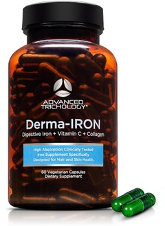 Advanced Trichology Derma-Iron Supplement for Women and Men - Iron blood builder pills for hair and skin with Collagen and natural Vitamin C, low iron and ferritin, thinning hair, hair loss support  - Image 1