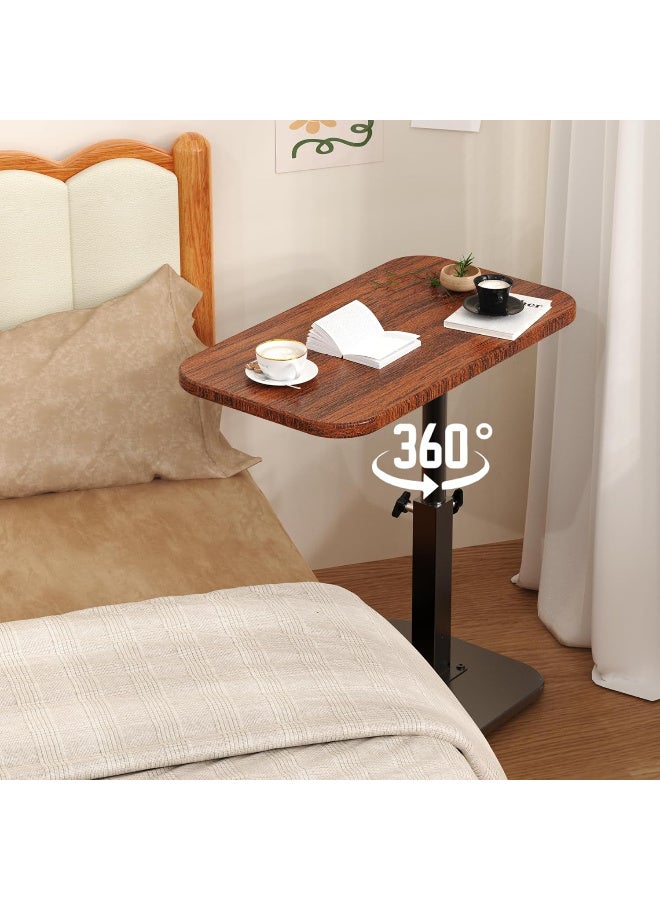 HI-FINE Adjustable Height C-Shaped Table, 360° Swivel TV Tray, Small TV Tray for Couch, Bedside and Living Room, Couch Table with Metal Pillar(Brown) - Image 3
