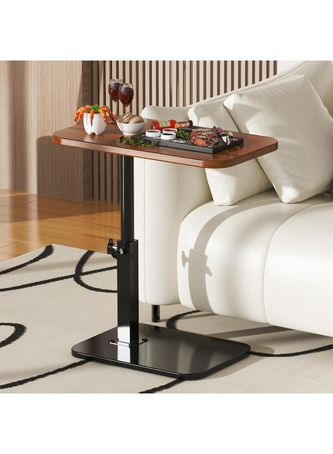HI-FINE Adjustable Height C-Shaped Table, 360° Swivel TV Tray, Small TV Tray for Couch, Bedside and Living Room, Couch Table with Metal Pillar(Brown) - Image 1