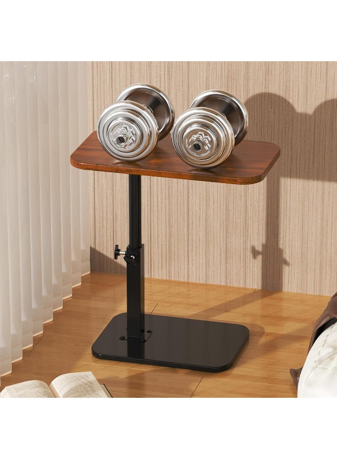 HI-FINE Adjustable Height C-Shaped Table, 360° Swivel TV Tray, Small TV Tray for Couch, Bedside and Living Room, Couch Table with Metal Pillar(Brown) - Image 5