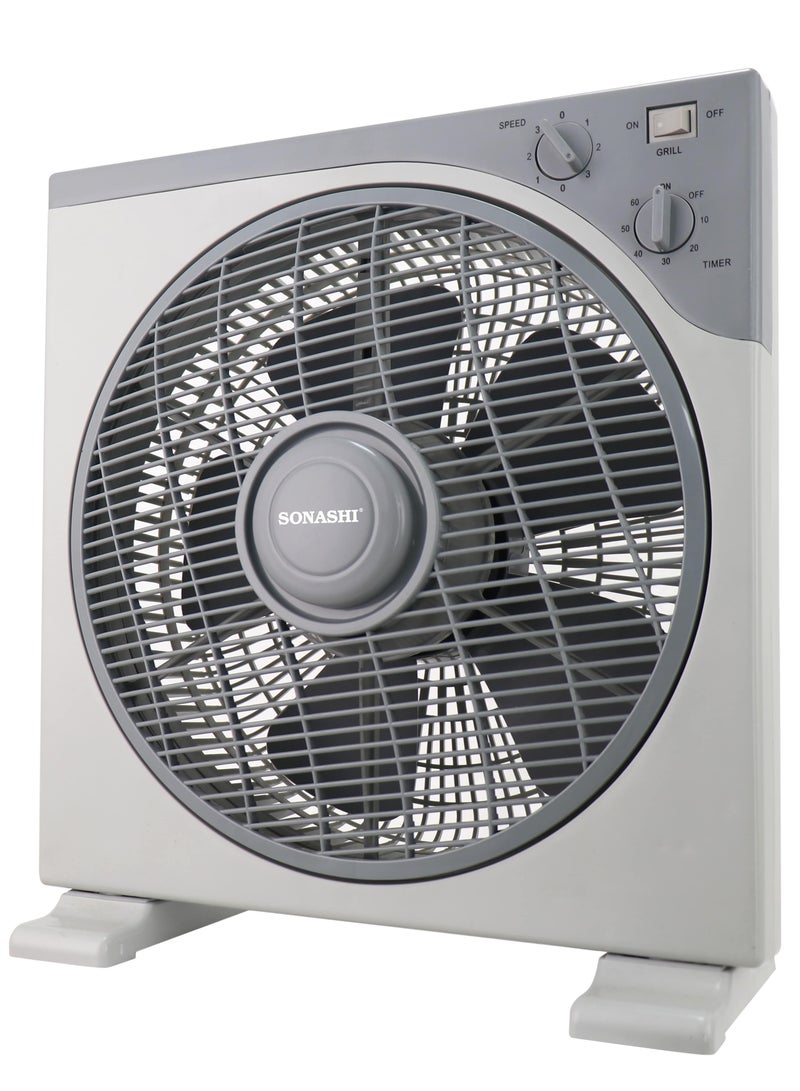 SONASHI 12 Inch Box Fan - 3 Speed Selector | Powerful Box Fan with Rotating Front Louver | Kids Safe Fan with Protective Grill | Travel-friendly Box Fan - Quiet Operation SBF-7036 SBF-7036 White/Grey - Image 2