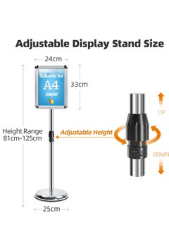 SYOSI A4 Sign Stand Adjustable Poster Aluminum Snap Frame Menu Replaceable Advertising Rack Floor Display Stands with Safety Corner and Stable Round Base (Silver, A4)  - Image 4