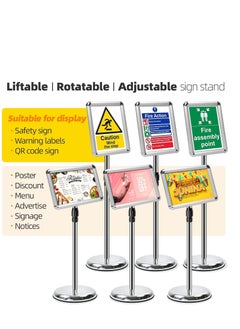 SYOSI A4 Sign Stand Adjustable Poster Aluminum Snap Frame Menu Replaceable Advertising Rack Floor Display Stands with Safety Corner and Stable Round Base (Silver, A4)  - Image 2