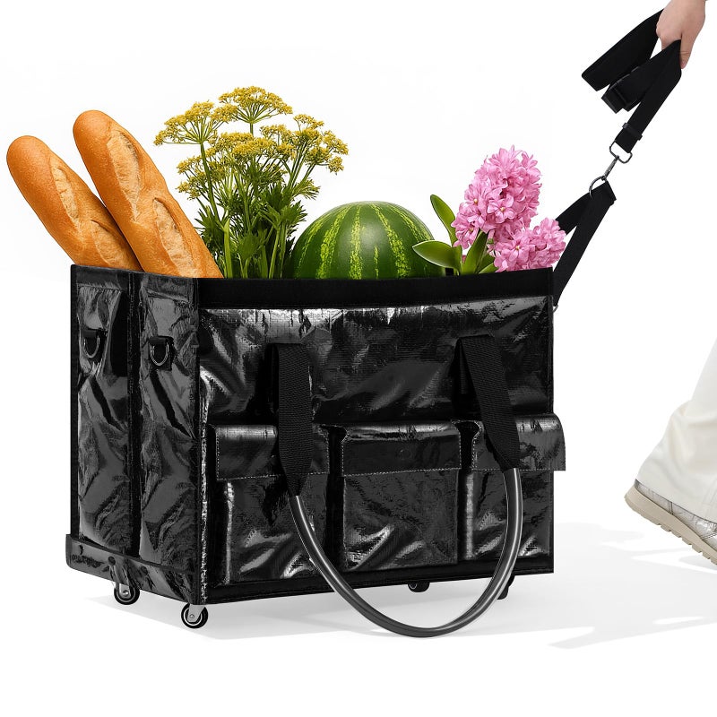 tobyto Reusable Grocery Bag on Wheels, 105L Foldable Rolling Tote, Shopping Trolley 66LBS Capacity - Water-Resistant for Laundry, Picnic, Storage & Travel, Black - Image 1