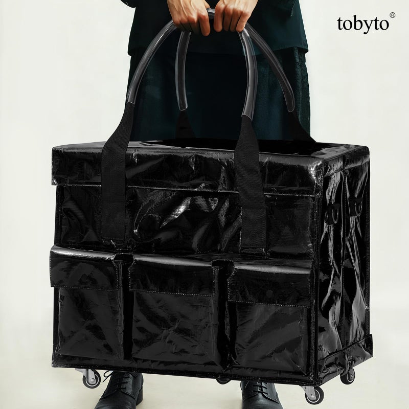 tobyto Reusable Grocery Bag on Wheels, 105L Foldable Rolling Tote, Shopping Trolley 66LBS Capacity - Water-Resistant for Laundry, Picnic, Storage & Travel, Black - Image 2
