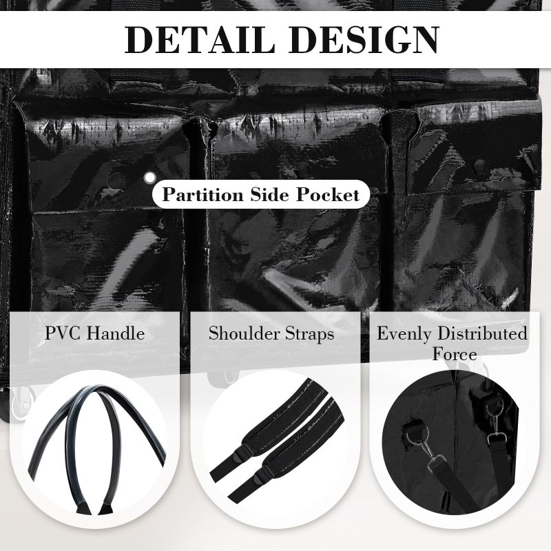 tobyto Reusable Grocery Bag on Wheels, 105L Foldable Rolling Tote, Shopping Trolley 66LBS Capacity - Water-Resistant for Laundry, Picnic, Storage & Travel, Black - Image 4