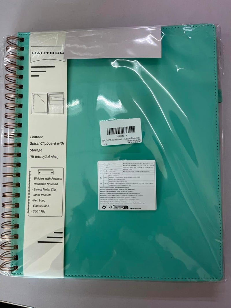Hautoco Blue Spiral Clipboard with Storage Zipper Pouch, Portfolio Organizer with Clipboard Folio, 5 Divider Folders and 8.5"x 11" Refillable Notepad, Hardcover Padfolio for Work School Office Nurse - Image 2