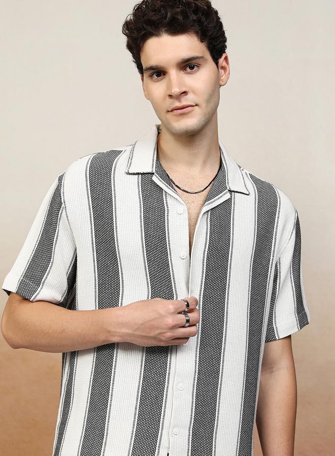 HIGHLANDER Oversized Striped Collared Shirt - Image 1