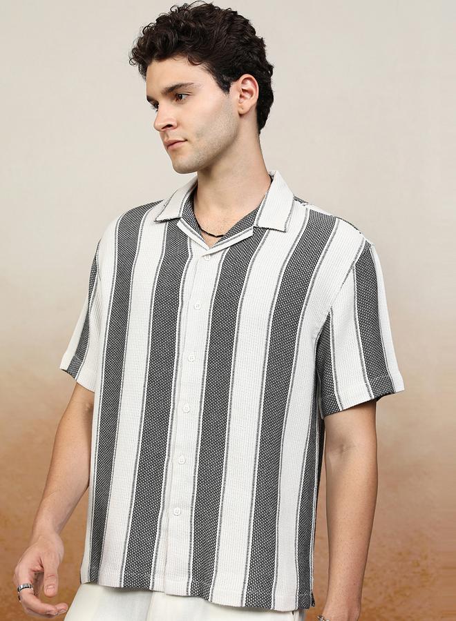 HIGHLANDER Oversized Striped Collared Shirt - Image 4