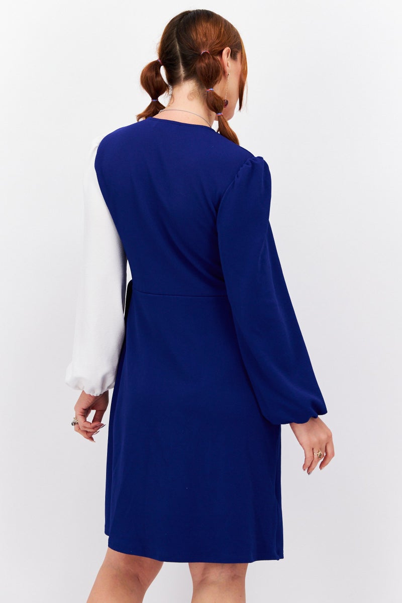 Kasper  Women Solid Mini Dress, Blue - Image 4