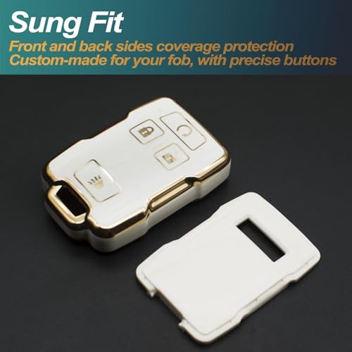 FEYOUN Key Fob Cover Compatible with Chevy Chevrolet Colorado Silverado Suburban Tahoe GMC Canyon Sierra 1500 2500 3500 HD TPU Remote Keyless Key Fob Case Protection Shell Accessories, White - Image 3