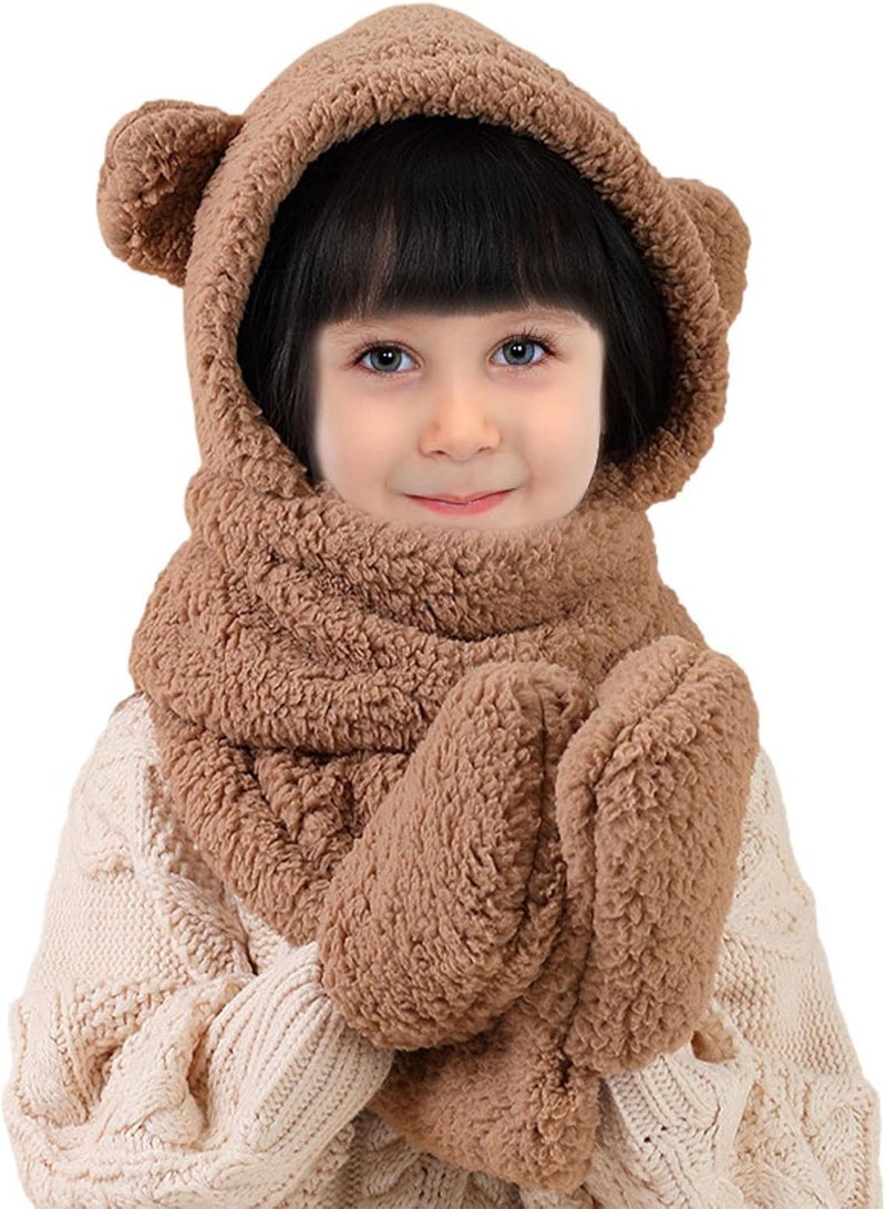 GGOOT Warm Cute Bear Ear Hat,Hat Scarf Gloves Set 3 In 1 Woman Cute Beanies Caps - Fashion Winter Child Girls Cute Bear Animal Winter Hats - Image 1
