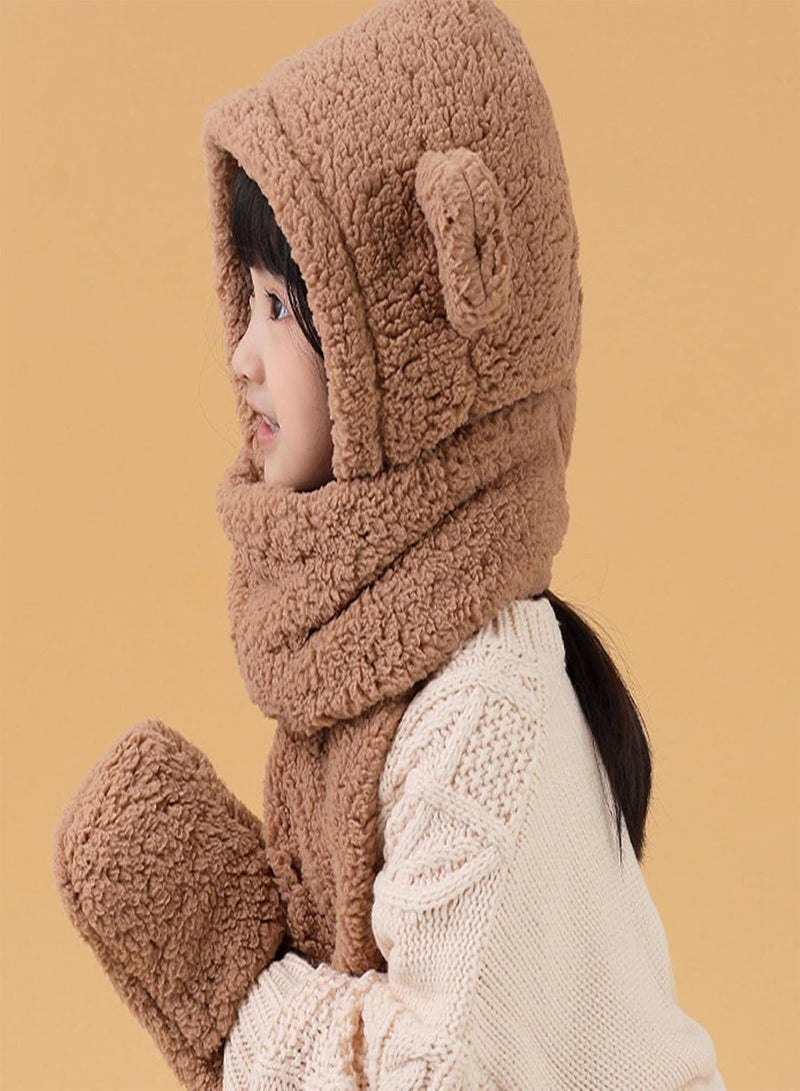 GGOOT Warm Cute Bear Ear Hat,Hat Scarf Gloves Set 3 In 1 Woman Cute Beanies Caps - Fashion Winter Child Girls Cute Bear Animal Winter Hats - Image 4
