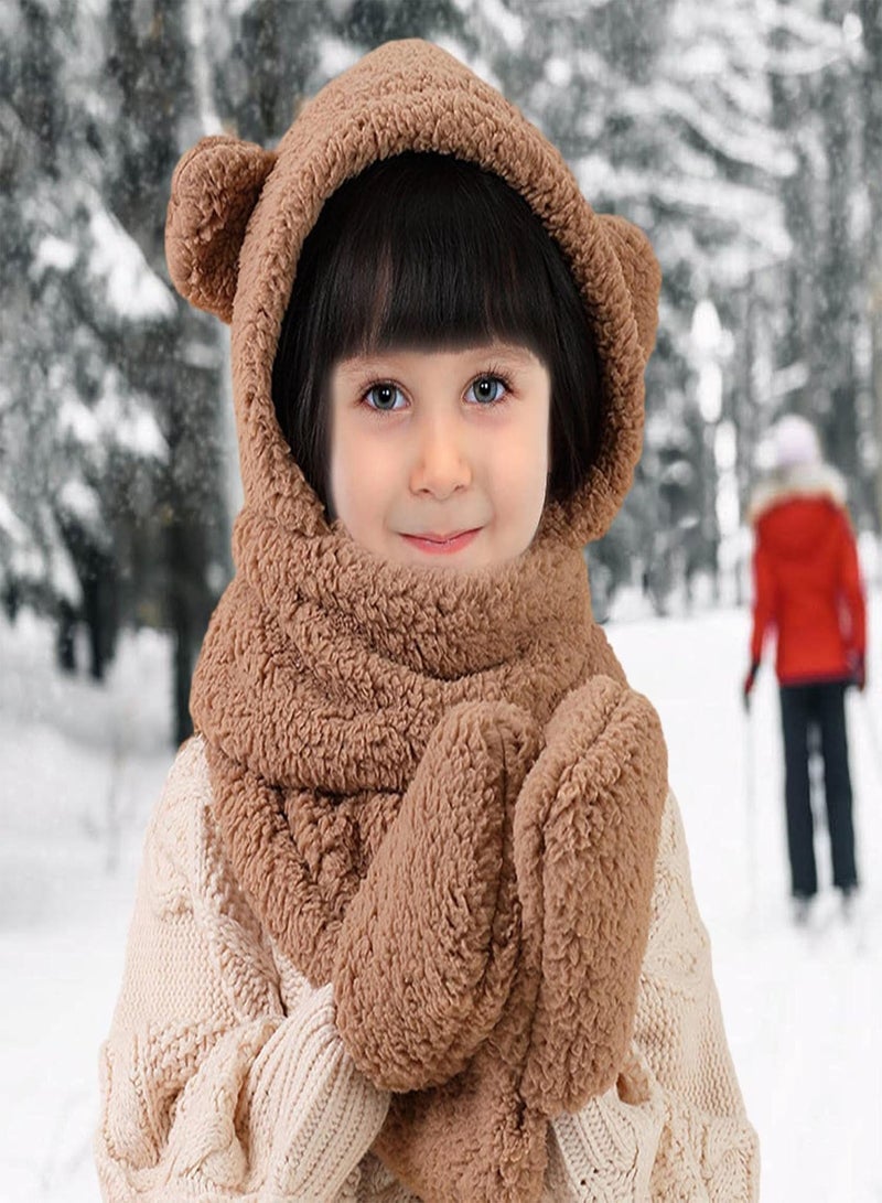 GGOOT Warm Cute Bear Ear Hat,Hat Scarf Gloves Set 3 In 1 Woman Cute Beanies Caps - Fashion Winter Child Girls Cute Bear Animal Winter Hats - Image 2