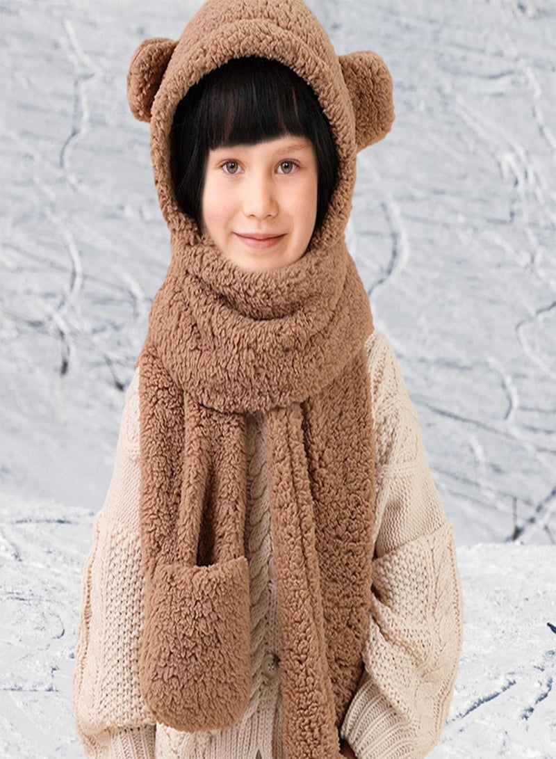 GGOOT Warm Cute Bear Ear Hat,Hat Scarf Gloves Set 3 In 1 Woman Cute Beanies Caps - Fashion Winter Child Girls Cute Bear Animal Winter Hats - Image 3
