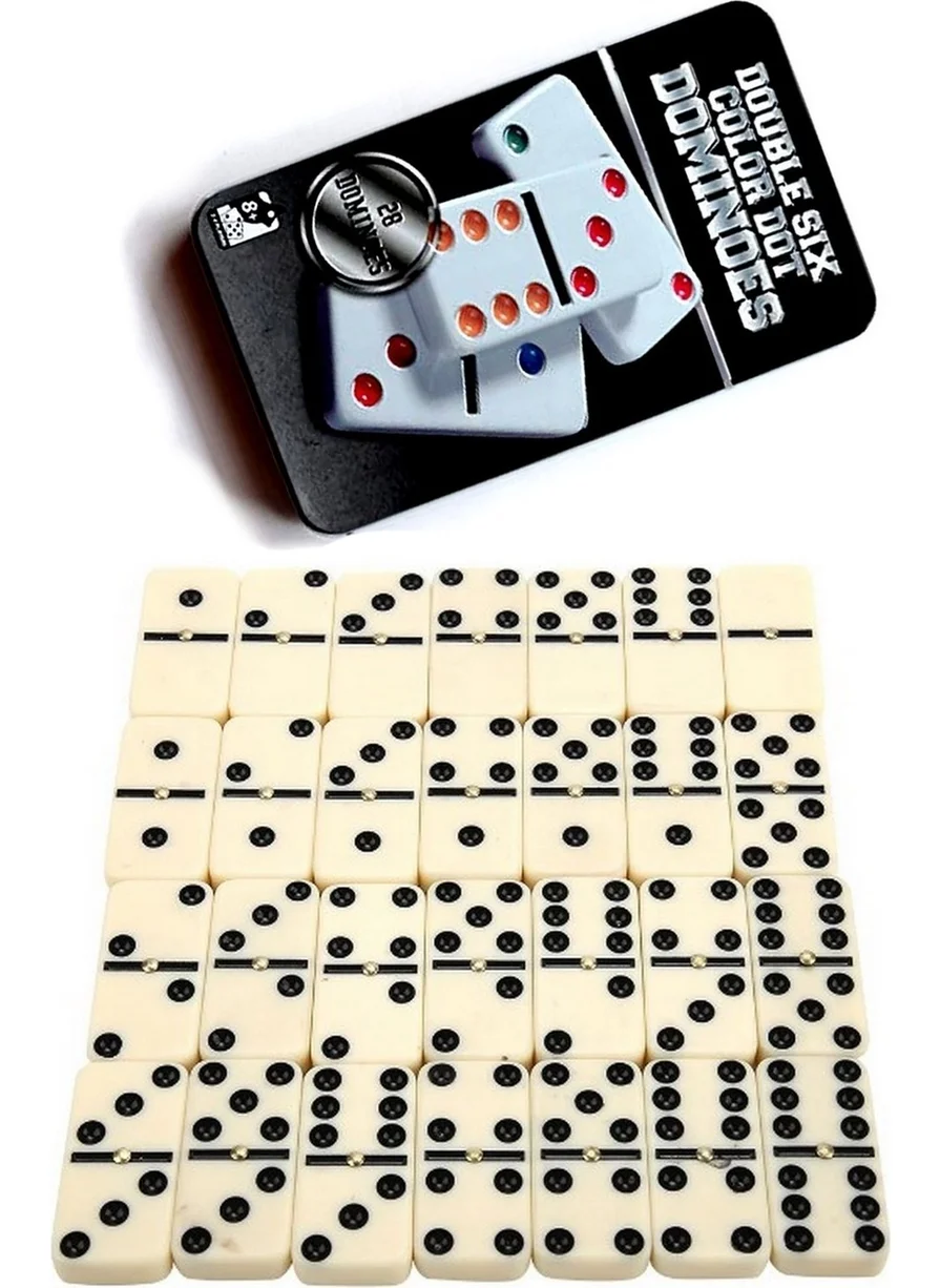 BarkoFix Large Size Domino Game Set with Ceramic Metal Box 5 x 2.5 x 1 cm