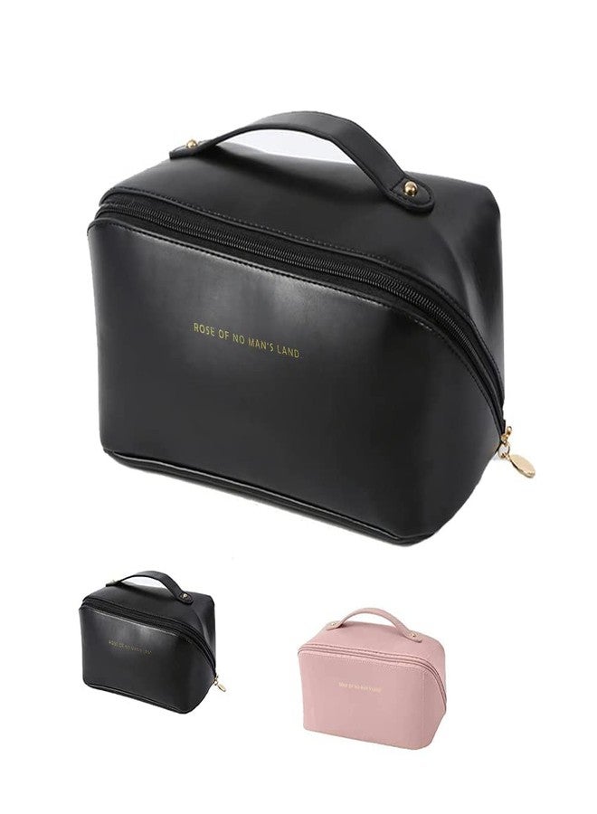 أوماكي حقيبة مستحضرات تجميل للسفر بسعة كبيرة، حقائب تخزين متعددة الوظائف لمستحضرات التجميل، حقيبة مستحضرات تجميل مقسمة، حقائب مستحضرات تجميل للسفر، حقيبة مكياج محمولة مقاومة للماء للنساء والفتيات والرجال، أسود - Image 1