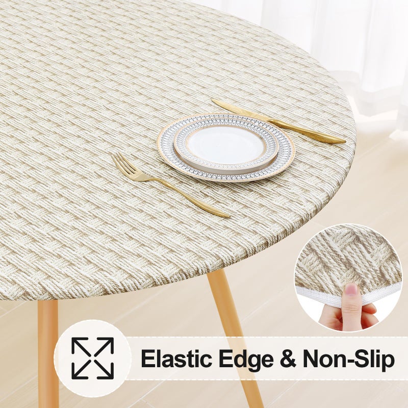 Misaya Round Forted Tableoth مع حافة مرنة 100 ٪ مقاوم للماء مقاوم للزيت من الطاولة البلاستيكية غطاء الفينيل المدعومة من القماش المدعوم - Image 1
