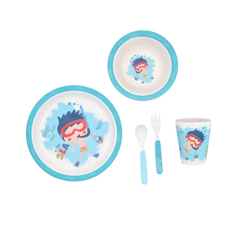 Alberto 5 pieces fiber bamboo kids dinner set snorkelling boy design - Image 4