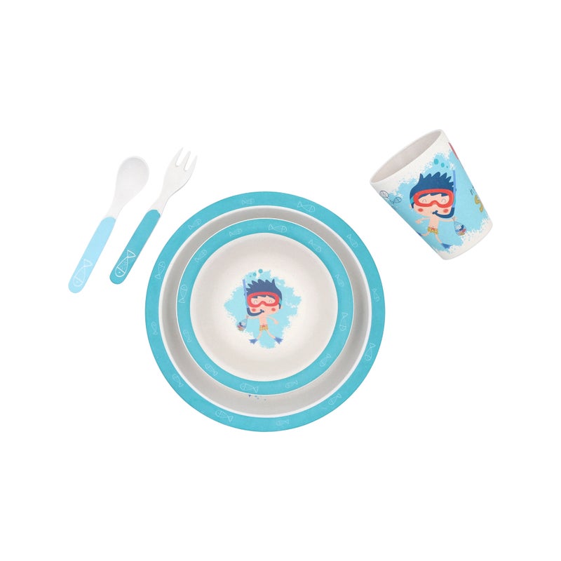Alberto 5 pieces fiber bamboo kids dinner set snorkelling boy design - Image 3