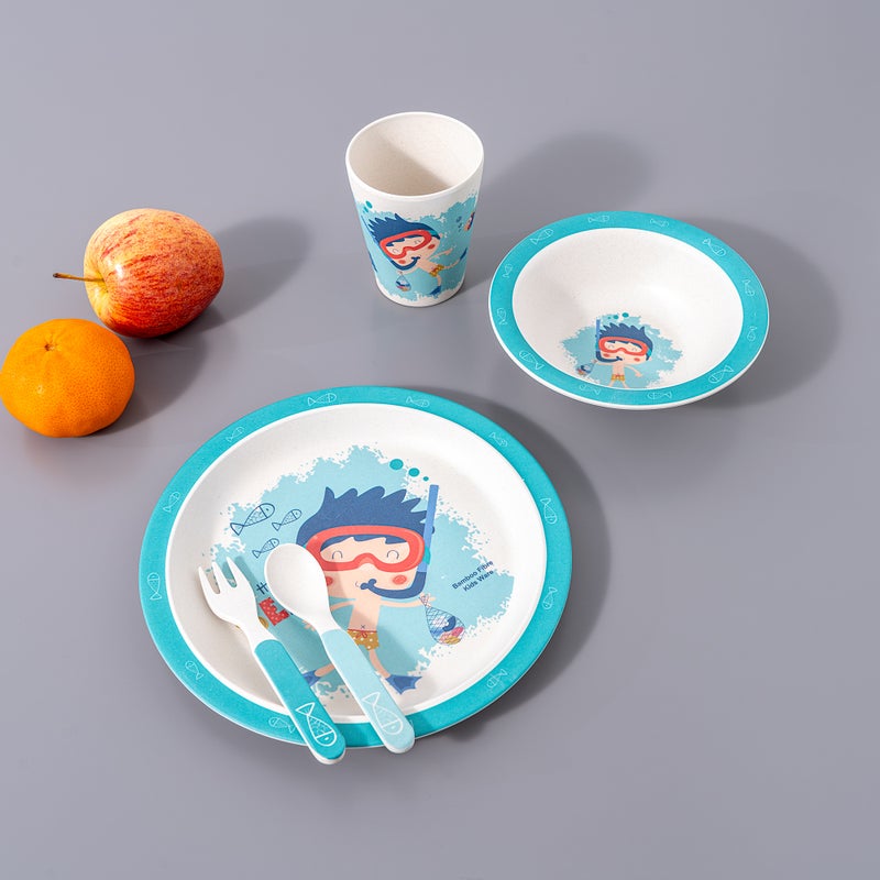 Alberto 5 pieces fiber bamboo kids dinner set snorkelling boy design - Image 1