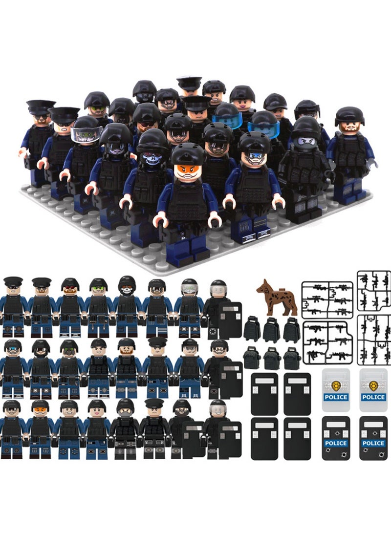 Army Square Building Block Toy Set 24pcs Small Particle Assembly Toys (Blue And Black Army Square) - Image 1