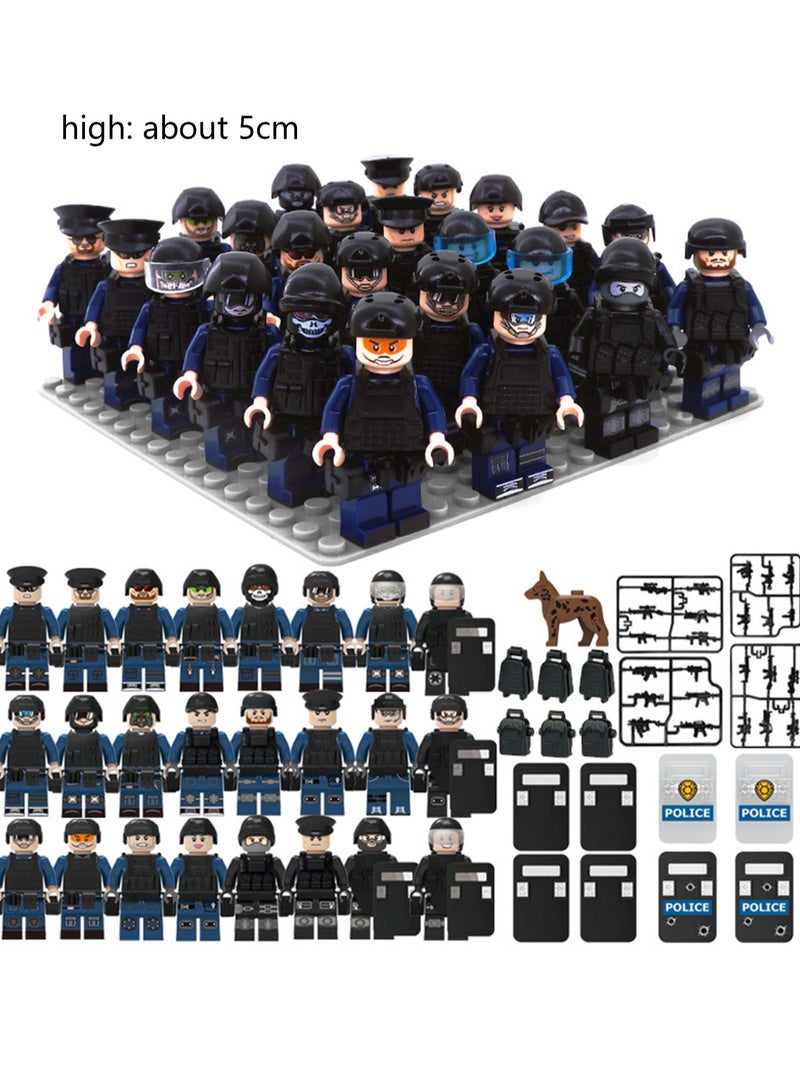 Army Square Building Block Toy Set 24pcs Small Particle Assembly Toys (Blue And Black Army Square) - Image 2