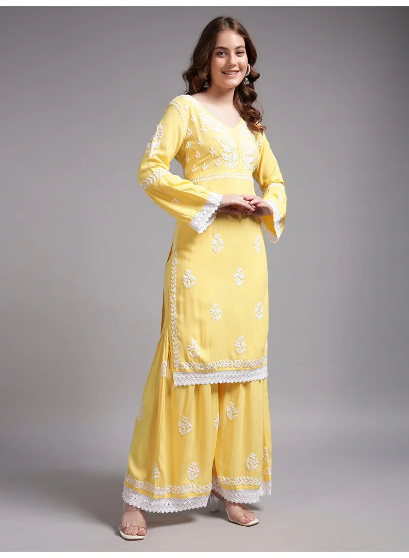 Alaya Women Hand Embroidered Lucknowi Chikankari Rayon Kurta Set-AL4077KS