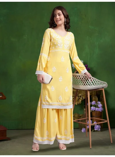 Alaya Women Hand Embroidered Lucknowi Chikankari Rayon Kurta Set-AL4077KS