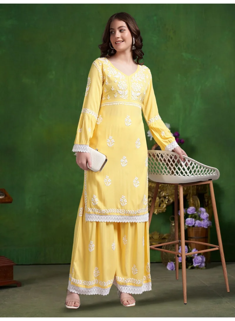 Alaya Women Hand Embroidered Lucknowi Chikankari Rayon Kurta Set-AL4077KS