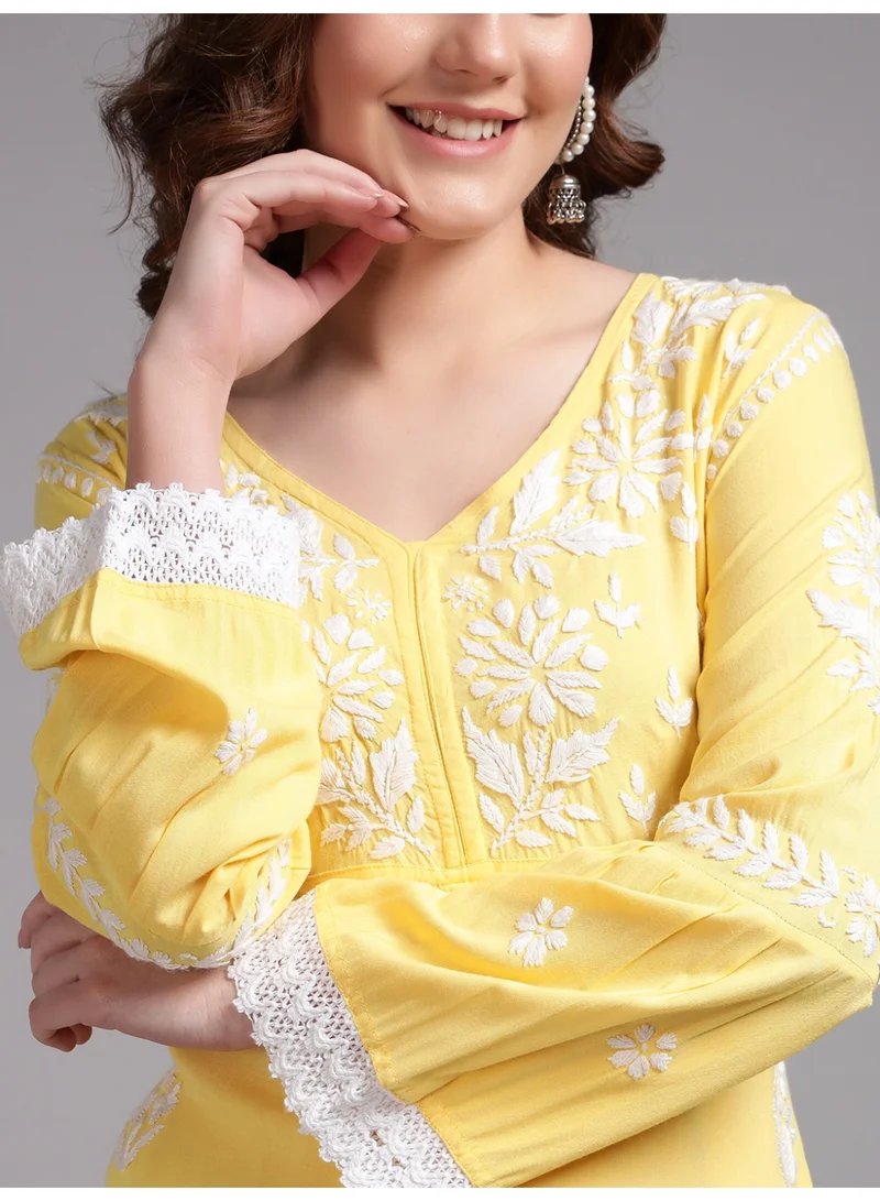 Alaya Women Hand Embroidered Lucknowi Chikankari Rayon Kurta Set-AL4077KS
