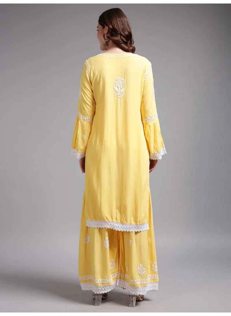 Alaya Women Hand Embroidered Lucknowi Chikankari Rayon Kurta Set-AL4077KS