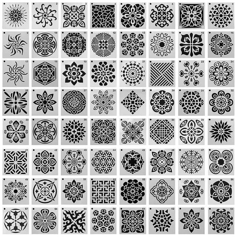 DaKuan 64 pcs 90 mm x 90 mm Painting Stencils DaKuan Mandala Dot Stencil for Artistic Creation Murals Books Fabrics DIY Artistic Creation Reusable - Image 2
