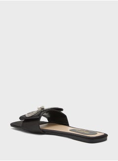 Truffle Embellished Bow Satin Flat Sandal  - Image 3