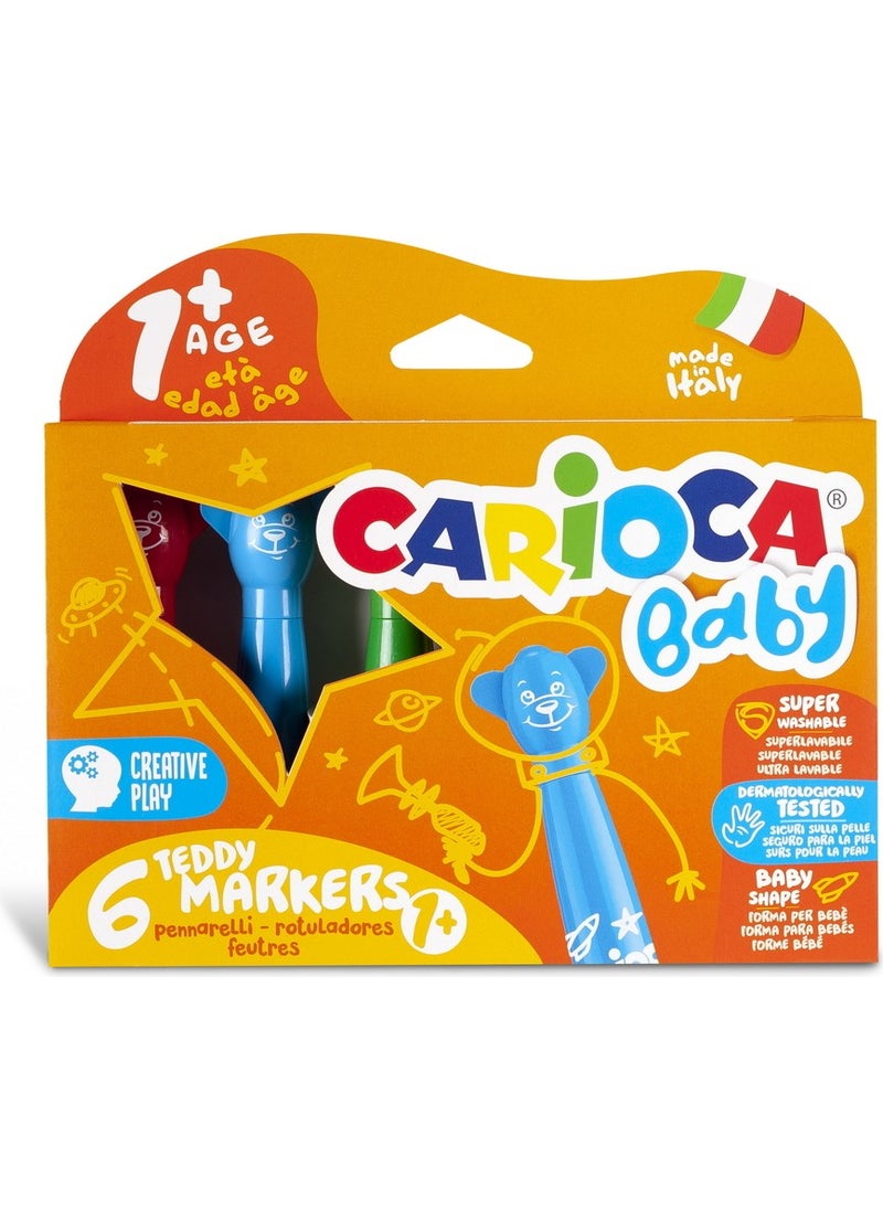 carioca Teddy Jumbo Baby Super Washable Felt Crayons Set of 6  - Image 1