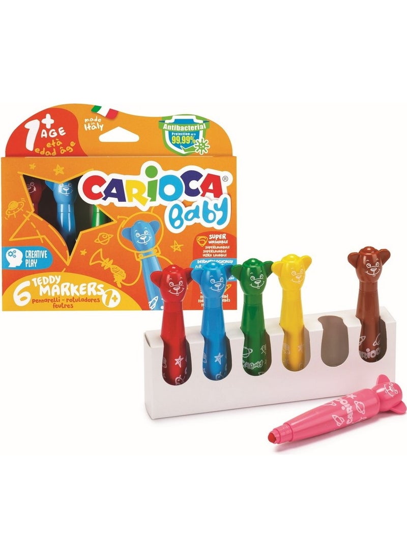 carioca Teddy Jumbo Baby Super Washable Felt Crayons Set of 6  - Image 2