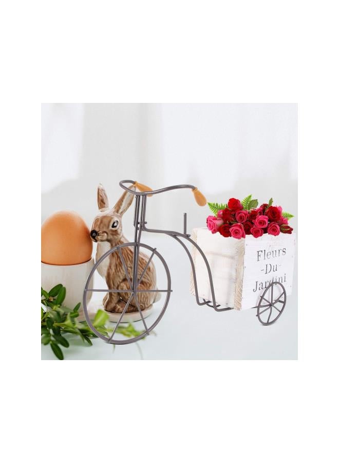 silvercnc Wooden Bicycle Planter Metal Wire Flower Pot Wrought Iron Planter for Plants Flowers Garden Patio Office Balcony Outdoor and Indoor Decor (White Large Size Random Style) - Image 2