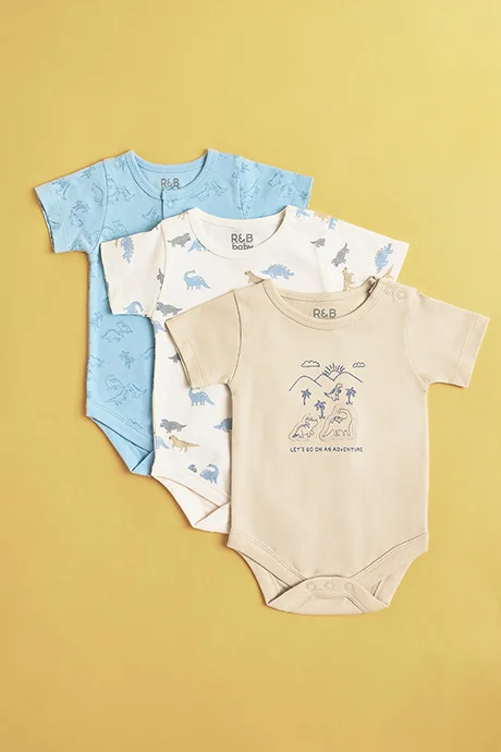 أر أند بي 3 Pack Printed Bodysuits with Short Sleeves
