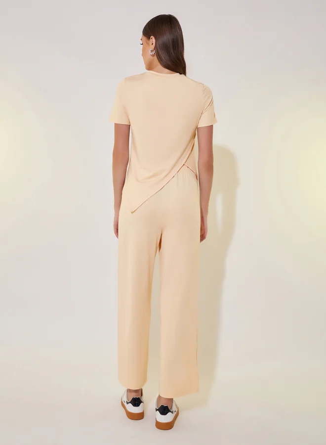 Take Two Asymmetrical Hem Short Sleeve T-Shirt and Pants Co-Ords