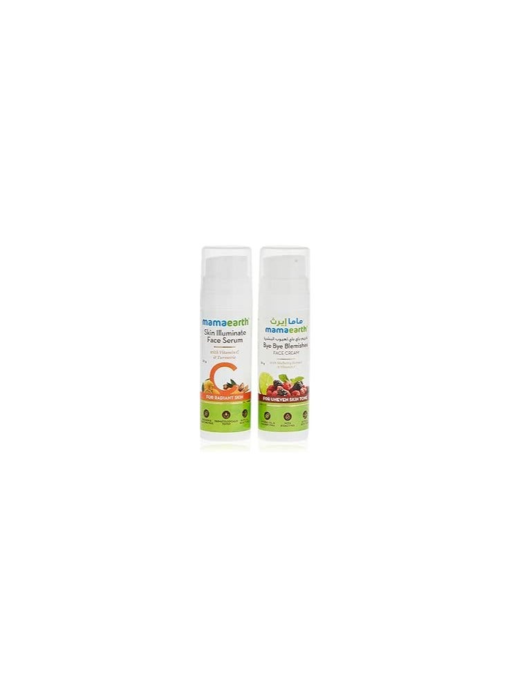 Mama Earth Skin Illuminate Face Serum 30 g with Bye Bye Blemishes Face Creme 30 g - Image 1
