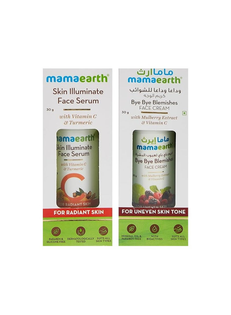 Mama Earth Skin Illuminate Face Serum 30 g with Bye Bye Blemishes Face Creme 30 g - Image 2