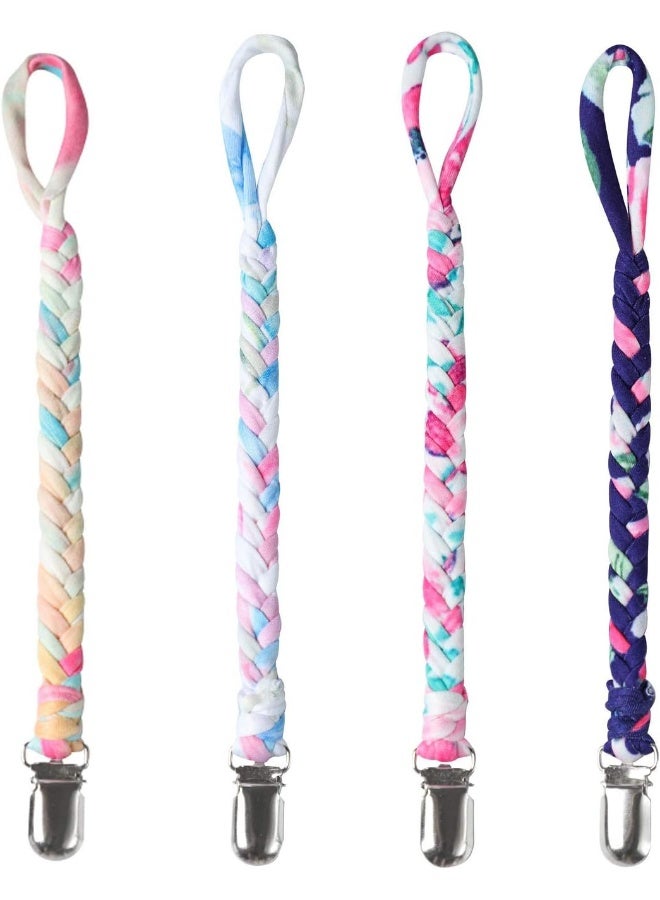 ONWON أونون 4 قطع مشابك المصاصة للأطفال الأولاد والبنات حامل مصاصة عالمي مصنوعة يدويًا حبل مضفر لتهدئة جميع المصاصات وبيبيات التسنين - Image 1