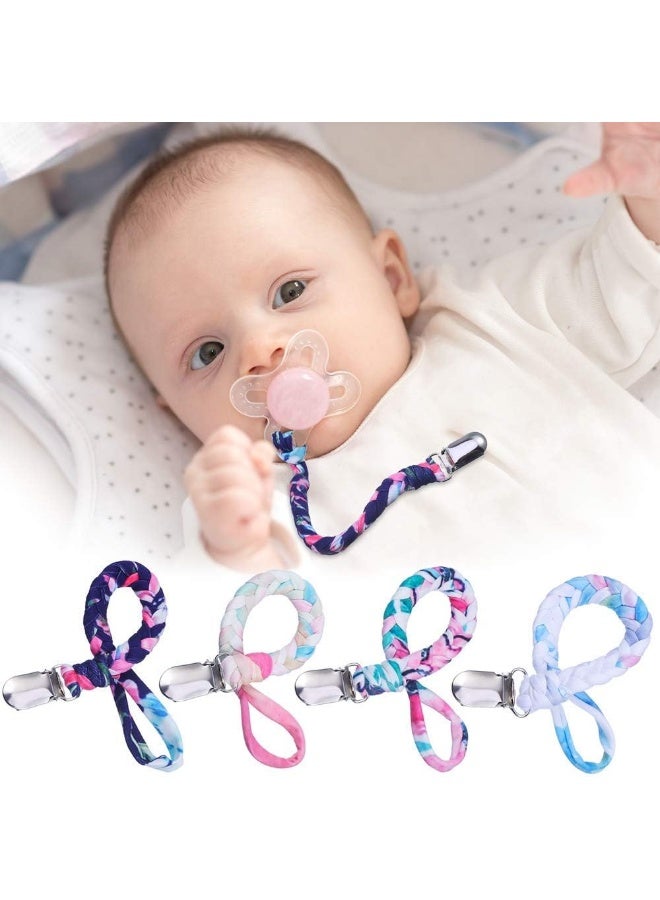 ONWON أونون 4 قطع مشابك المصاصة للأطفال الأولاد والبنات حامل مصاصة عالمي مصنوعة يدويًا حبل مضفر لتهدئة جميع المصاصات وبيبيات التسنين - Image 5