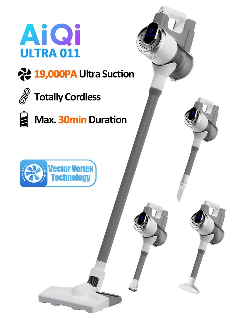 AiQi ULTRA-011 Cordless Vacuum Cleaner – 19000 PA 3-in-1 Wireless Stick & Handheld Vacuum with LCD Display, 5-Stage Filtration, 30-Min Runtime & Multi-Brush for Floor, Carpet, Sofa, Car - Image 1