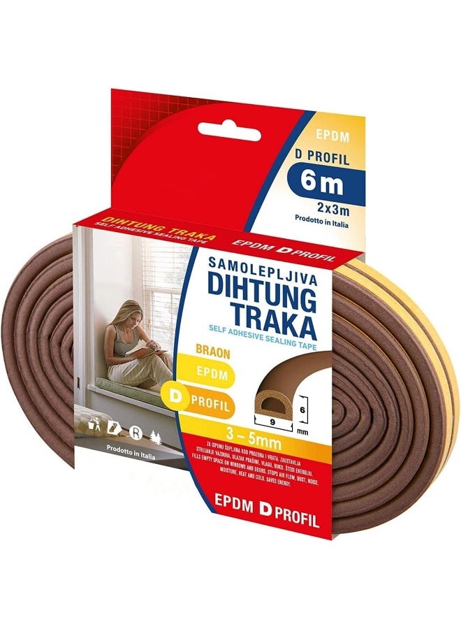 Poaker Weather Rubber Seal Weather Strip Foam Tape 6 Meter - Epdm Foam Seal, Door Window Anti-Collision Self-Adhesive Rubber High Strength Tape System, Soundproofing Draft Stopper (Brown, D Shape) - Image 1
